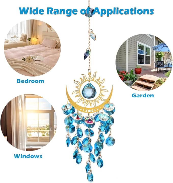 Crystal Suncatcher, Suncatchers for Windows Hanging, Sun Catchers Indoor Window, Unique Crystal Wind Chimes for Indoor & Outdoor Decoration, Gift for Sutffers Home Decor (Blue)