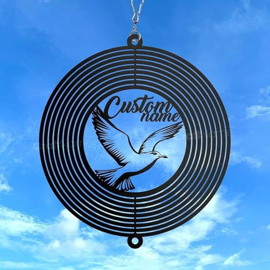 Personalized Seagull Metal Wind Spinner, Custom Outdoor Ornament for Yard Display, Kinetic Coastal Sculpture, Beach Gift (Seagull Garden Wind Spinner)