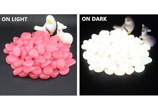 340pcs Glow in The Dark Garden Pebbles, Gardening Luminous Glow Stones Outdoor Decor Glowing Water Fish Tank Gravel (Pink)
