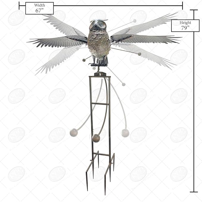 Red Carpet Studios Garden Stake Yard Art Metal and Glass Balance Rocker with 6-Prong Stake, Jumbo 6.5 Feet Tall, Owl