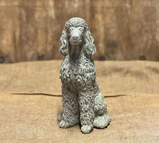 Stone Sitting Poodle Statue Concrete Resting Poodle Dog Figurine Porch Dog Memorial Sculpture