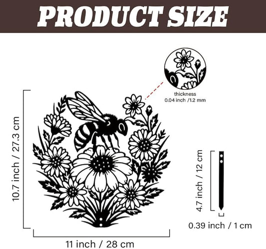 SUPERDANT 1 Pcs Metal Garden Stake Bee Flowers Silhouette Yard Art Plug-In Black Sunflower Iron Decor Lawn Ornament Sign For Lawn Patio Courtyard Farm