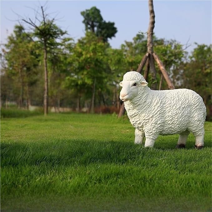 Sheep Garden Statue, Simulation Sheep Sculpture, Outdoor Resin Lamb Standing Ornament, Farm Animal Statue for Farm, Yard, Lawn(22.8x8.7x18.5in)