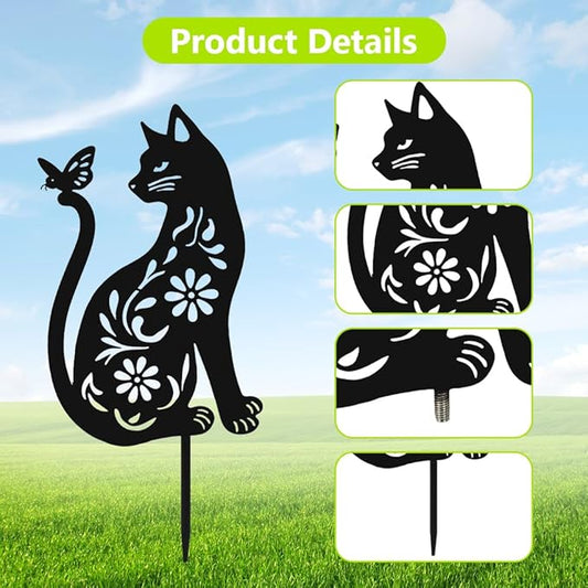 Black Cat Metal Decorative Garden Stakes, Unique Gifts for Cat Lovers, Garden Decor for Outside, Yard Art, Patio, Outdoor Decor, Garden Decorations, Lawn Ornaments (2 PCs)