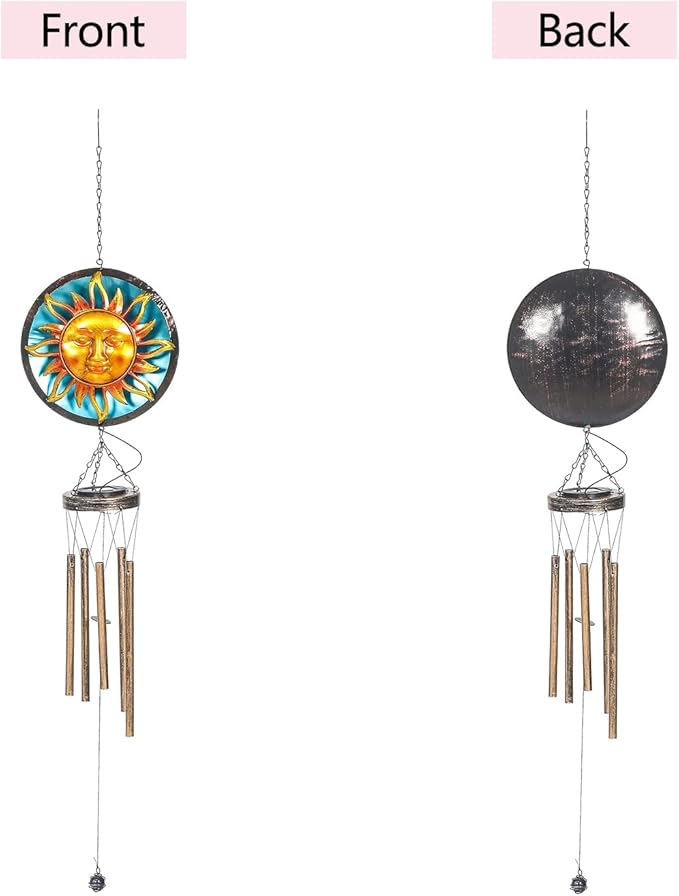 Asense Wind Chimes for Outside, Solar Powered LED Lights Sun Wind Chime, Outdoor Garden Lawn Yard Patio Decoration, Unique Hanging Decor Gifts