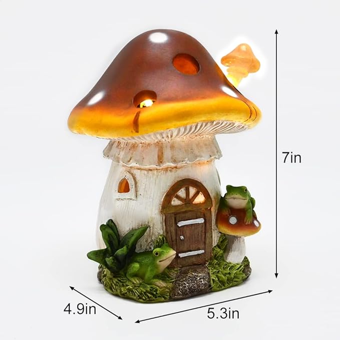 Mushroom Solar Lights Outdoor Decor:Fairy Garden House Outside Decorations Yard Art Resin Led Cute Statue Lawn Ornament Frog Figurines Gift for Housewarming Gardener Birthday