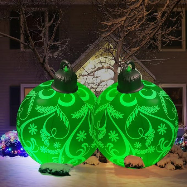 21 inch Inflatable Christmas Balls Ornaments, Christmas Decoration LED Lights with PVC, Giant Xmas Party Supplies, Garden Glow Up Balls with Remotes, Hanging Disco Balls Decor for Outdoor 2Green
