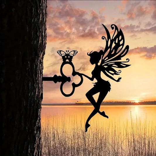 Fairy Silhouette Statue Metal Branch Decoration Angle Metal Stake Outdoor Garden Butterfly Flower Decor Branch Tree Art New Home Decoration Gift