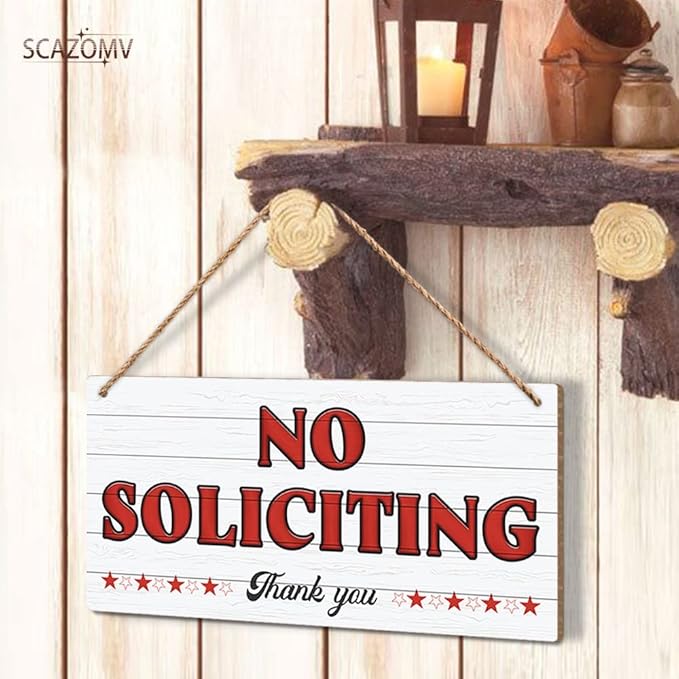 SCAZOMV No Soliciting Thank You Wood Sign Decor Funny Rustic Wood Front Door Sign Vintage Wall Hanging Plaque Porch Yard Home Farmhouse Decor 10''x 5''