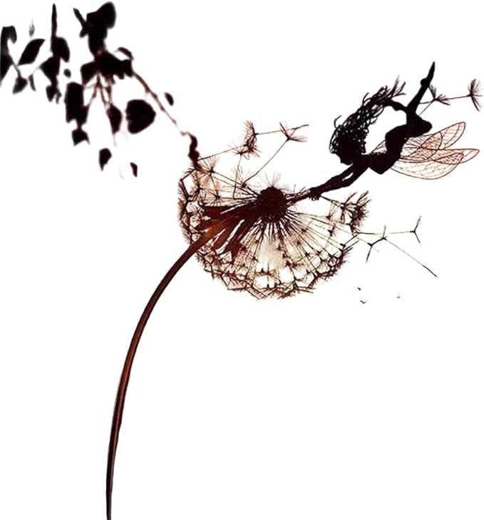 Fairies Wire Dandelion Stainless Garden Art Sculpture Steel Statue, Dancing Fairy Dandelion Garden Ornaments Art Decorations for Outdoor Yard Lawn Patio (E)