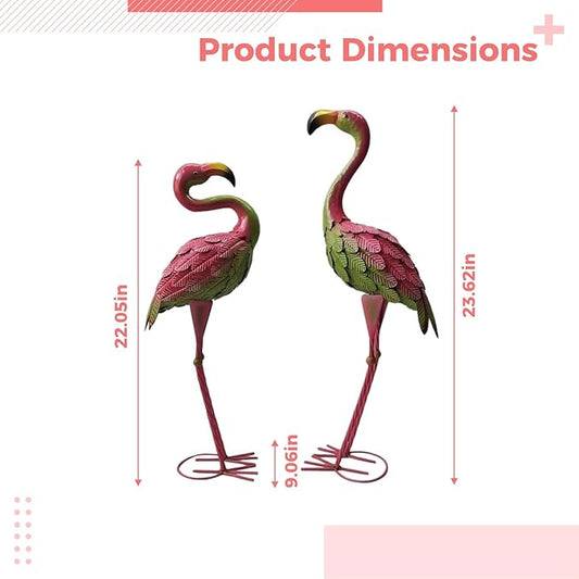 2 Pcs Garden Statues Metal Flamingos, 23.6 in, for Outdoor Decor, Iron Flamingo Ornament for Wedding, Lawn, Patio, Gifts