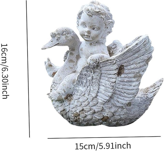 Angel Riding A Swan Garden Statue Decorative Figurine Resin Outdoor Statue Yard Art Decor for Porch Backyard Pond Decoration