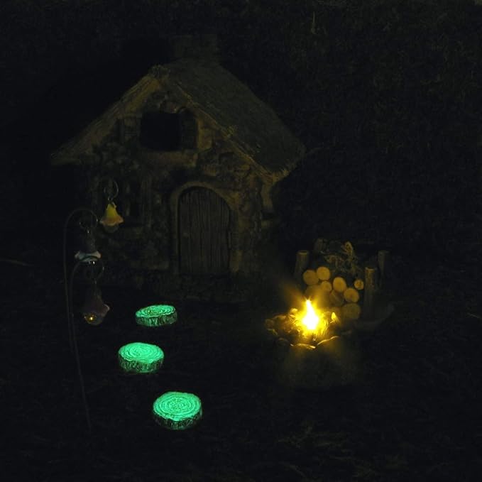 Treasure Gurus 3pc Miniature Glow Dark Log Slice Step Set Fairy Garden Landscape Accessory Outdoor Dollhouse Decor