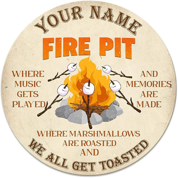 MeMate Personalized Name Signs - Customized Metal Signs for Backyard & Patio Decor, Marshmallow Toasting, Camping