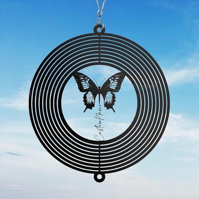 Personalized Butterfly Metal Wind Spinner, Custom Hanging Decoration for Outdoor Display, Kinetic Garden Ornament, Symbolic Gift (Butterfly Garden Wind Spinner)