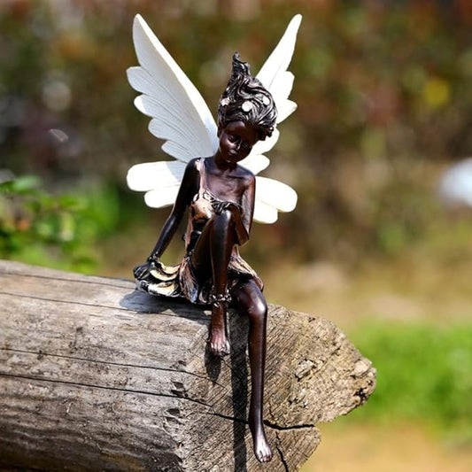 Garden Resin Figure, Angel Statue, Garden Sculptures, Flower Statue, Garden Statue, Outdoor Decoration Exquisite Statuary for Backyard, Balcony, Lawn, 7.1 x 3.1 x 5.9 in, Color Black