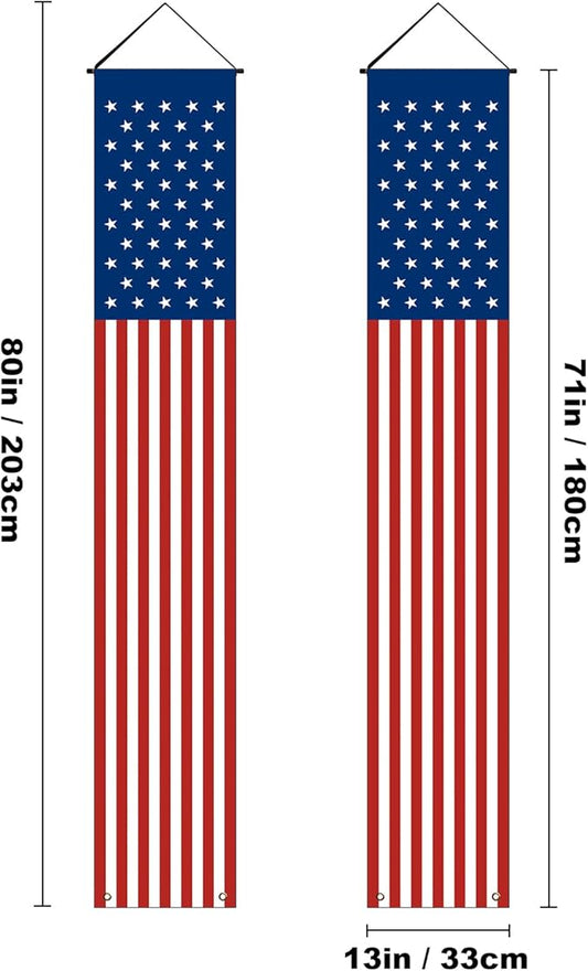 Memorial Day 4th of July Decorations, 2pcs 71x13 Inch Hanging American Flag Door Banner, America 250 Anniversary USA Flag for Home School Office Yard Front Porch Patio Garage Patriotic Décor