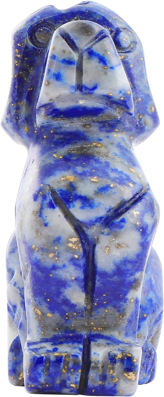 SMQ 2" Crystal Dog Figurine,Polished Mini Carved Lapis Lazuli Puppy Pet Animal Carvings Collecitble for Home Decor Gifts