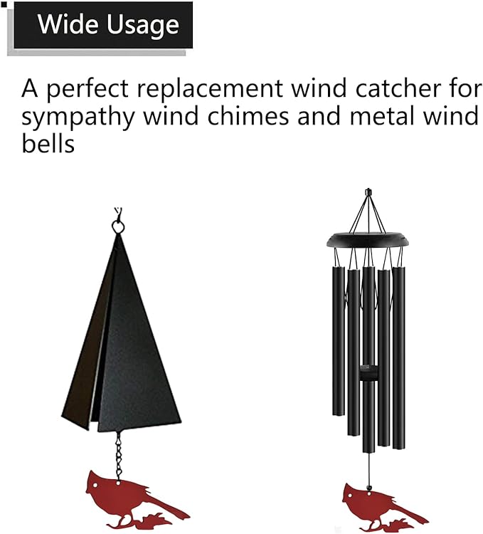 Replacement Wind Catcher, Wind Chime Sail Replacement with 16.4FT Nylon Cord, Metal Wind Chime Parts Replacement for Sympathy Wind Chimes and Wind Bells, Red Cardinal
