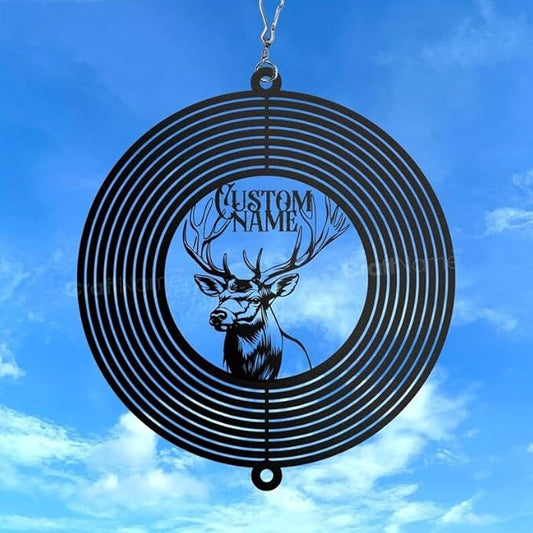Personalized Elk Metal Wind Spinner, Custom Hanging Sculpture for Outdoor Display, Kinetic Wildlife Art, Rustic Cabin Decor (Elk Garden Wind Spinner)