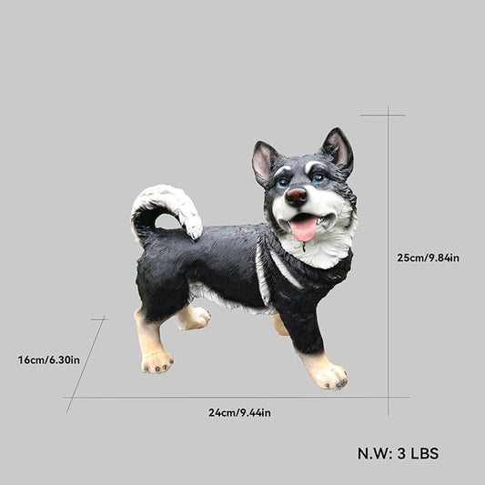 Husky Dog Garden Statue with Solar Lantern Light, Outdoor Resin Animal Figurine with Welcome & On Patrol Sign, Patio Yard Lawn Porch Decor, Housewarming Pet Memorial Gift, 9.8 Inch