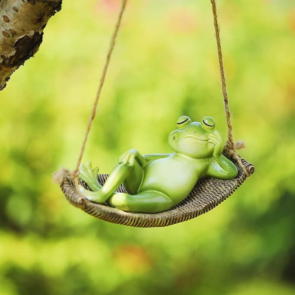 Frog Statues for Garden Outdoors Hanging Sleeping Frog Sculptures Swing Home Décor (Viridity)