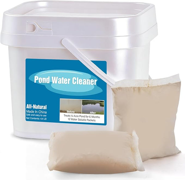 Pond Water Cleaner, 12 Packets Natural Pond Clarifier Treatment for Improving Water Clarity, Eliminate Odor, Cleaner and Clear for Outdoor Ponds & Lakes, Safe for Fish, Pets, Livestock and Swimming