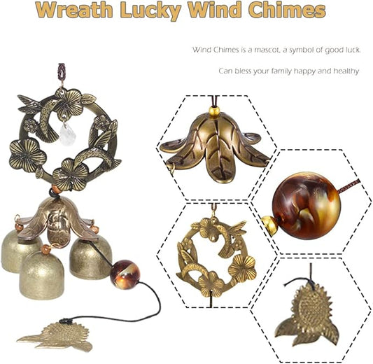 Hooshing Wreath Wind Chimes Metal Garden Bells Hummingbird WindChimes for Lucky Outdoor Garden Patio Hanging Decor Gift for Mother