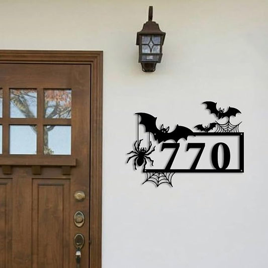 Personalized Gothic House Number metal Signs,Custom Address Number Metal Wall Art Decor,Black Plaques Outdoor wall Decorative Signage,Shed(8-30 Inches) (Spider C)