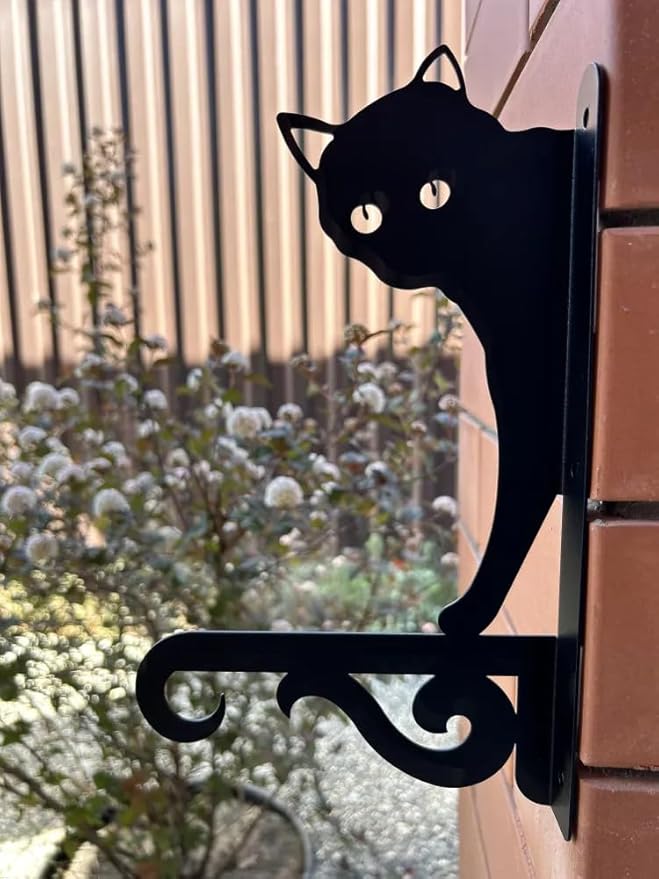 Iron Plant Hangers Hooks for Outdoor -10inch Hanging Plants Flower Fern Pots Lantern Bird Feeder Wind Chimes for Porch Garden Farmhouse (The cat Hiding in The Dark)