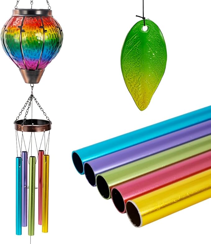 Starsoul Solar Wind Chimes for Outside, Rainbow Hot Air Balloon with Flickering Flame Solar Wind Chime, Glass Windchimes Outdoors Garden Decor, Gift for Mother's Day Mom Grandma