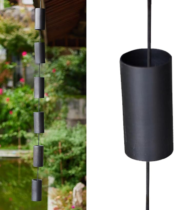 Copper Rain Gutter Chains for Eaves Drainage, Outside Rain Chimes Rainwater Collector, Garden Ornament Rain Chains Downspouts, 6 Cups/m,Black-2.8m (9.2ft)