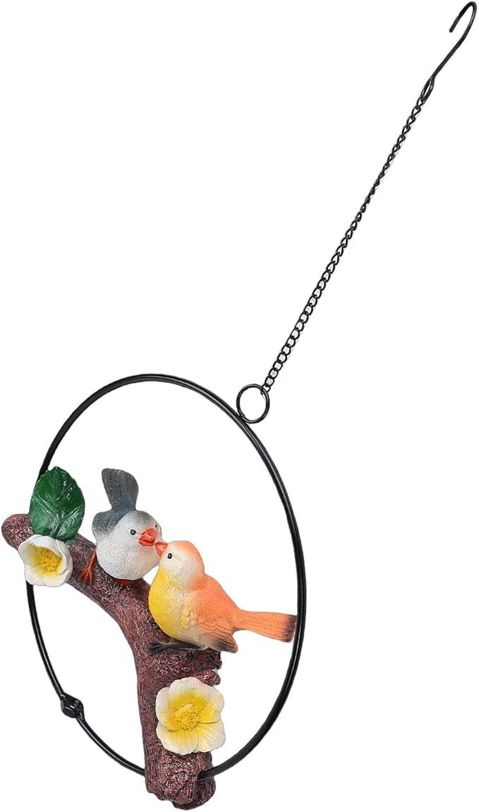 Zerodis Hanging Birds Statue Exquisite Decoration with Iron Ring Perfect for Garden and Patio Decor (Green Yellow) (Green Yellow) ()