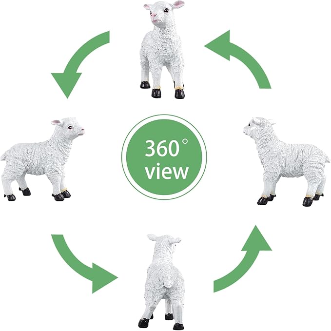 Garden Lamb Figurine, White Resin Sheep Statue, 7.09 x 7.48 inches, Outdoor Decorative Animal Sculpture