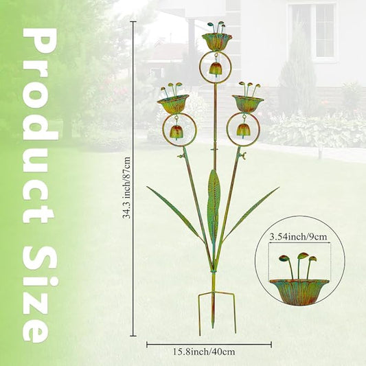 Calla Lily Garden Stake with Bells, Metal Flower Decorative Garden Stakes, 34" H Yard Art for Outdoor Lawn Patio Pathway Decor, Yellow