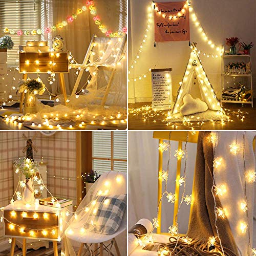 Snowflake String Lights - 10ft 20 LED USB Warm White