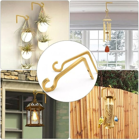 QIEGL Hanging Plant Bracket 6inch Al-Alloy Plant Hooks Gold-Anodized Shepherds Hook Decorative Wall Plant Hanger for Hanging Lanterns, Bird Feeder, Flower Basket, Home Decor Indoor & Outdoor 2 Pack