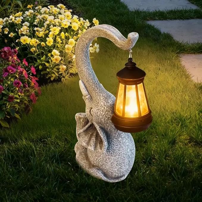 RICHIE Elephant Statue Solar Garden Decor,Outside Decor Sculptures Statues Lawn Ornaments Art for Home/Patio/Balcony/Front – Unique Gifts for Grandma/Mom/Mother