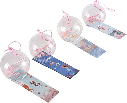 Falytemow Japanese Wind Chimes Set Romantic Flower Wind Bells Handmade Glass Japanese Style Pendant for Outdoor or Indoor Home Decors Pack of 4