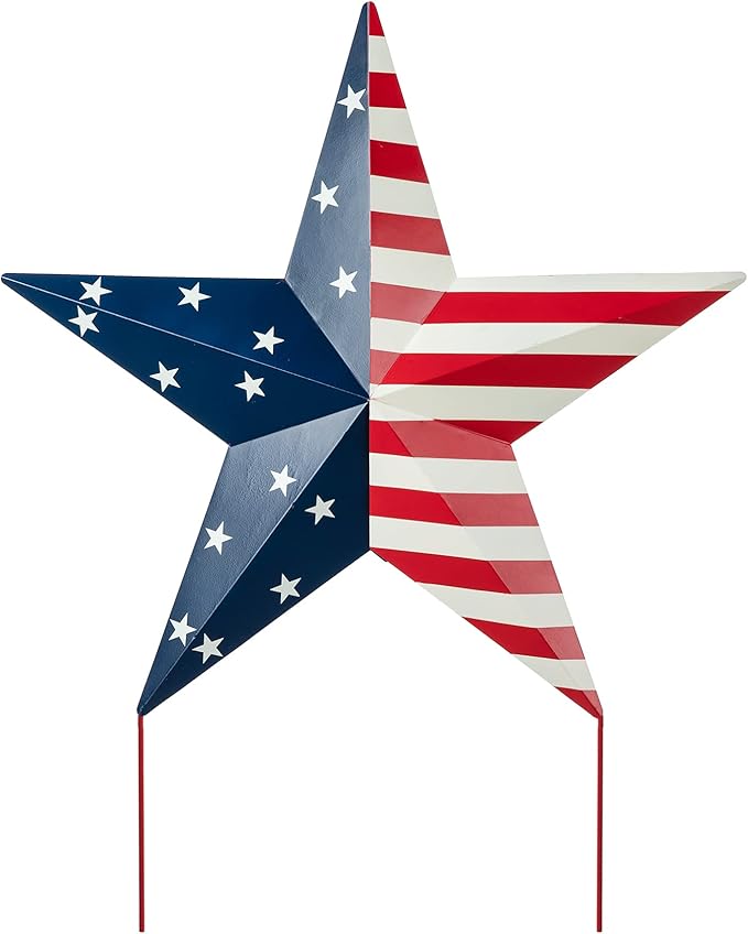 Glitzhome 30.75" H Metal Star Patriotic Garden Yard Stake, 4th of July American Holiday Wall Decor for Home Yard Front Door National Day Decoration