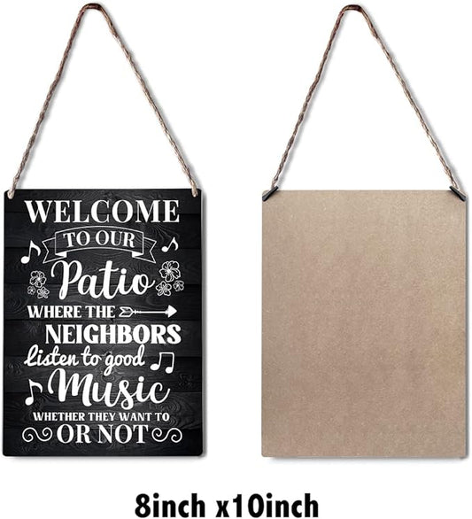 Farmhouse Patio Wooden Sign Wall Decor Rustic Welcome to Our Patio Wood Plaque Hanging Sign Decoration for Home Door 8"x10"