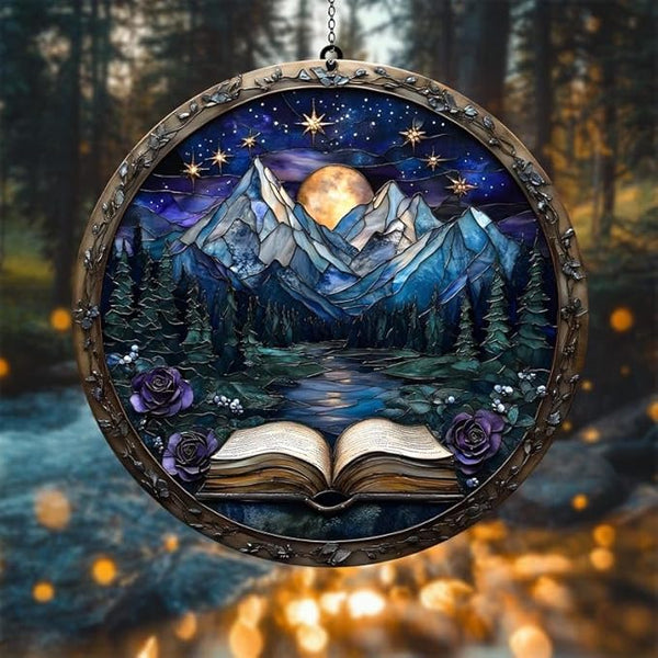 Mountain Books Bookish Acrylic Suncatcher, Book Suncatchers for Window Hangings, Bookish Gifts for Readers Book Lovers Bookworm, Gift for Mother's Day, Women, Mom, Wife, Grandma