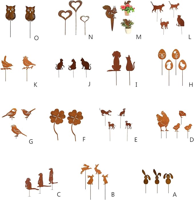 Gardens Stake,Metal Animal Yard Decors Garden Art Rusted Animals for Outside Decorations Outdoor Decorative Stake Lawn Accessory, 90*180mm, 2 four leaf clovers