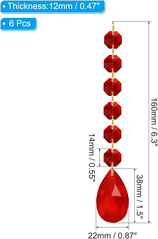 PATIKIL Teardrop Crystal Chandelier Pendants Beads, 6 Pack 160mm Length 38mm Chandelier Prisms Parts Ornaments Hanging Beads for DIY Arts Crafts Decoration, Red