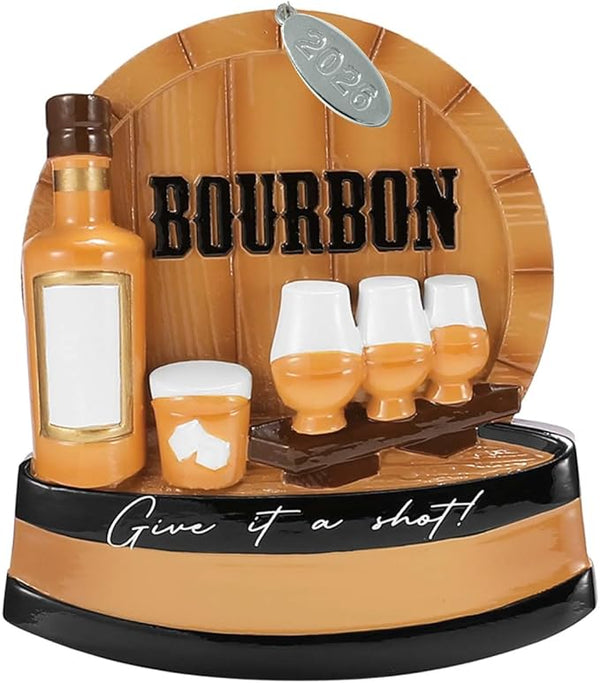 Bourbon Ornament, Bourbon Whiskey Christmas Ornaments, Durable 3.5" Polished Resin - Can Easily Be Personalized at Home, Great Bourbon Gifts for Men, Bourbon Stocking Stuffers, Comes in Gift Box