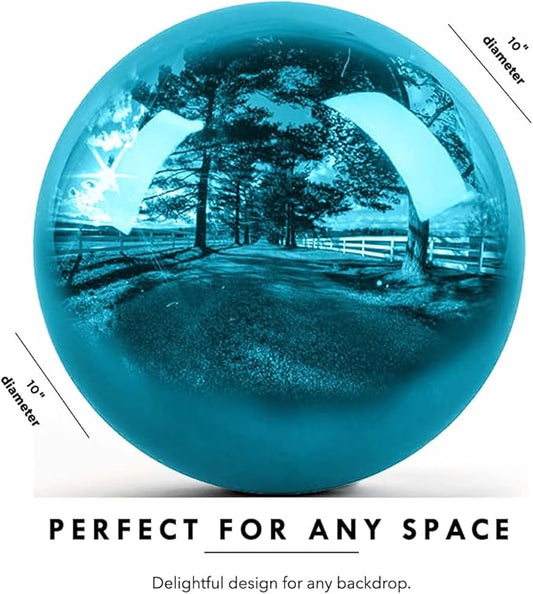 10 Inch Stainless Steel Gazing Globe, Hollow Ball Mirrored Surface Polished Shiny Sphere,Garden Stainless Steel Gazing Ball for Outdoor Lawn Pond Yard Ornament(Light Blue)