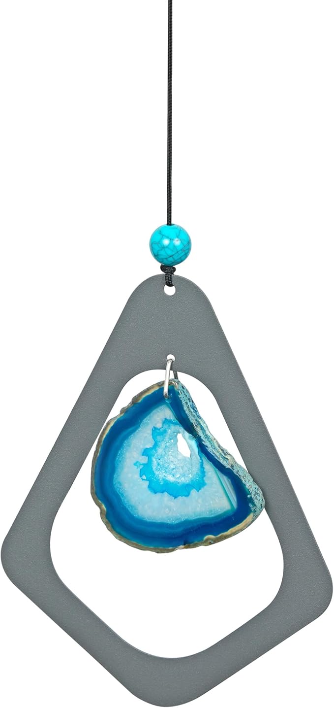 Alpine Corporation 39" Aluminum Tuned Wind Chimes with Blue Gemstone Windcatcher, Gray