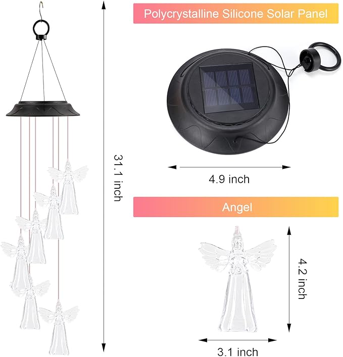 Gifts for Women Mom Grandma, Gardening Birthday Gifts for Mothers Day, Angel Solar Wind Chimes for Outside, Wind Chimes Outdoor Waterproof, Solar Lights Outdoor Decorative for Garden Patio Yard