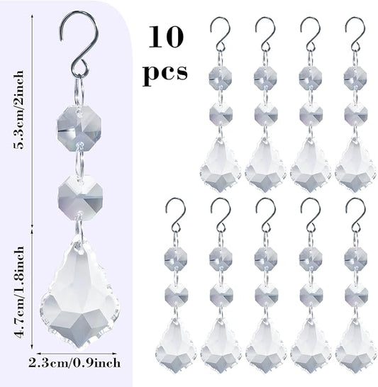10pcs Crystal Sun Catcher, 38mm Clear Maple Leaf Crystal Chandelier Prism Pendant Parts, 50mm Suncatchers Hanging Crystals Beads for Chandelier Christmas Tree Decoration (Clear Maple Leaf)