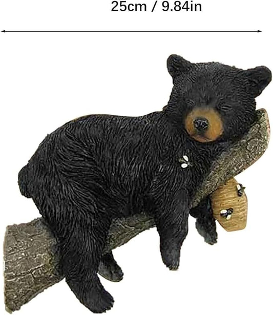 Black Bear Cub & Tree Faces Outdoor Decor - Statue with Stump Sculpture, Garden Peeker Tree Hugger Art for Outdoor Garden Decoration